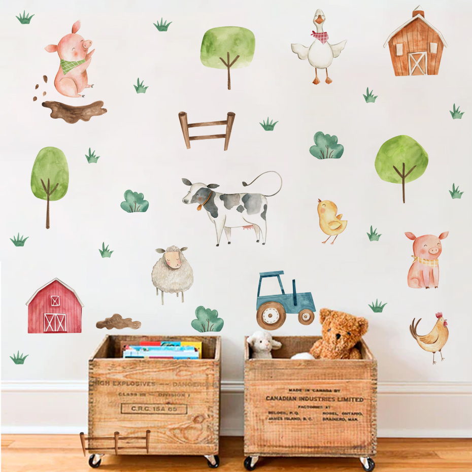 Baby Nursery Wall Mural - Boho Acquerello Simpatici animali da fattoria