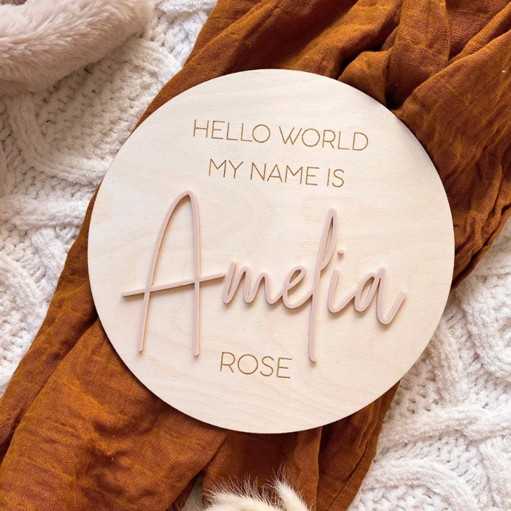Baby Nursery Name Sign - Targa personalizzata con nome Hello World