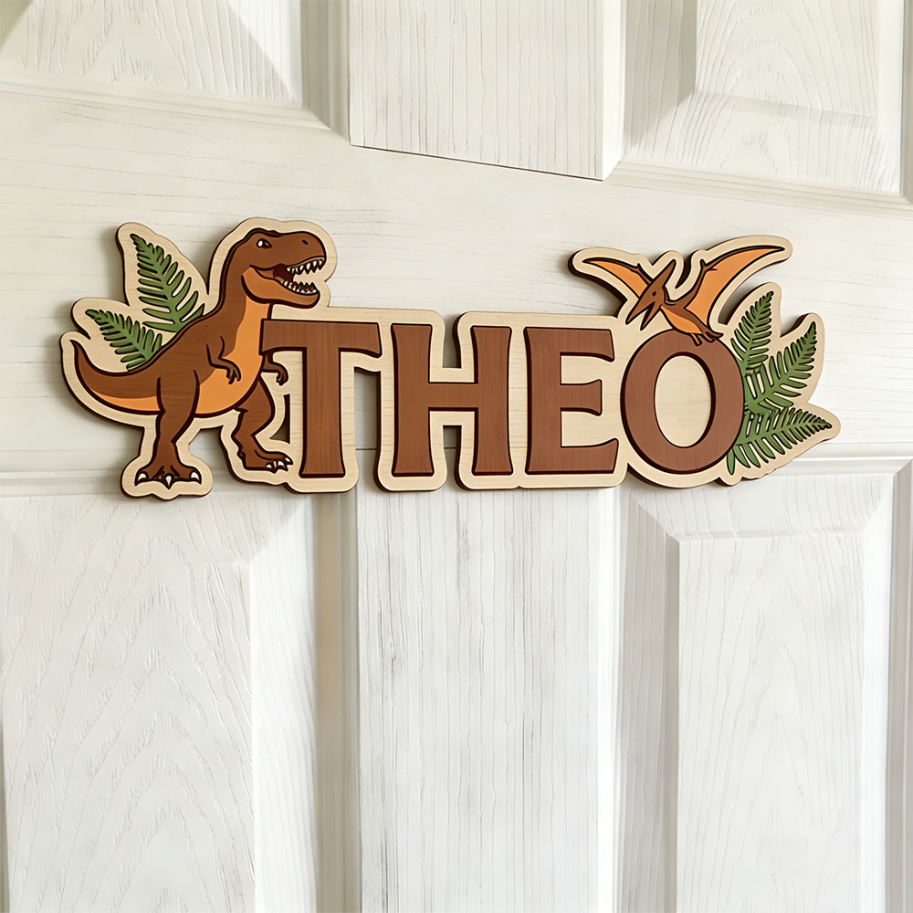 Baby Nursery Name Sign - Targa personalizzata con nome di dinosauro