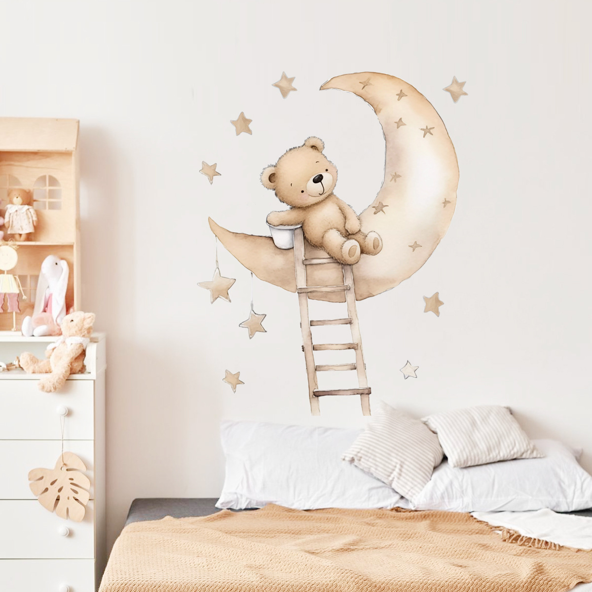Baby Nursery Wallpaper Girl - Adesivi murali stella orso Kawaii per