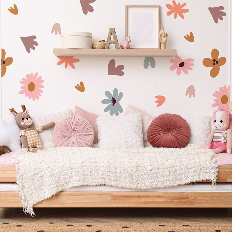 Baby Nursery Wallpaper Girl - Adesivi murali fiori multicolori fai-da-te per