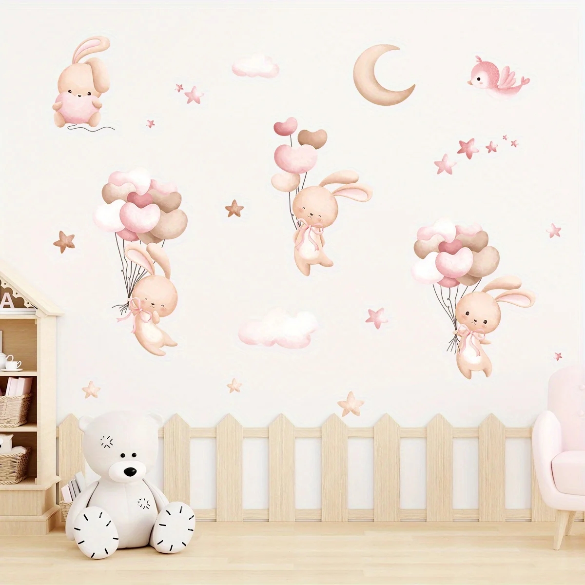 Simpatico coniglio palloncino  - Baby Nursery Wallpaper Girl recensione e prezzo