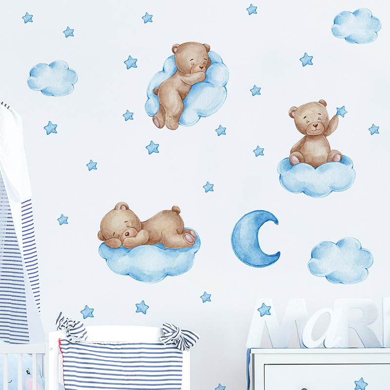 Cartoon Blue Teddy Bear Moon W - Baby Nursery Wallpaper Girl recensione e prezzo