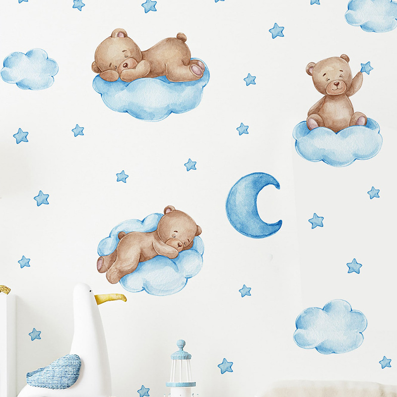 Cartoon Blue Teddy Bear Moon W - Baby Nursery Wallpaper Girl recensione e prezzo
