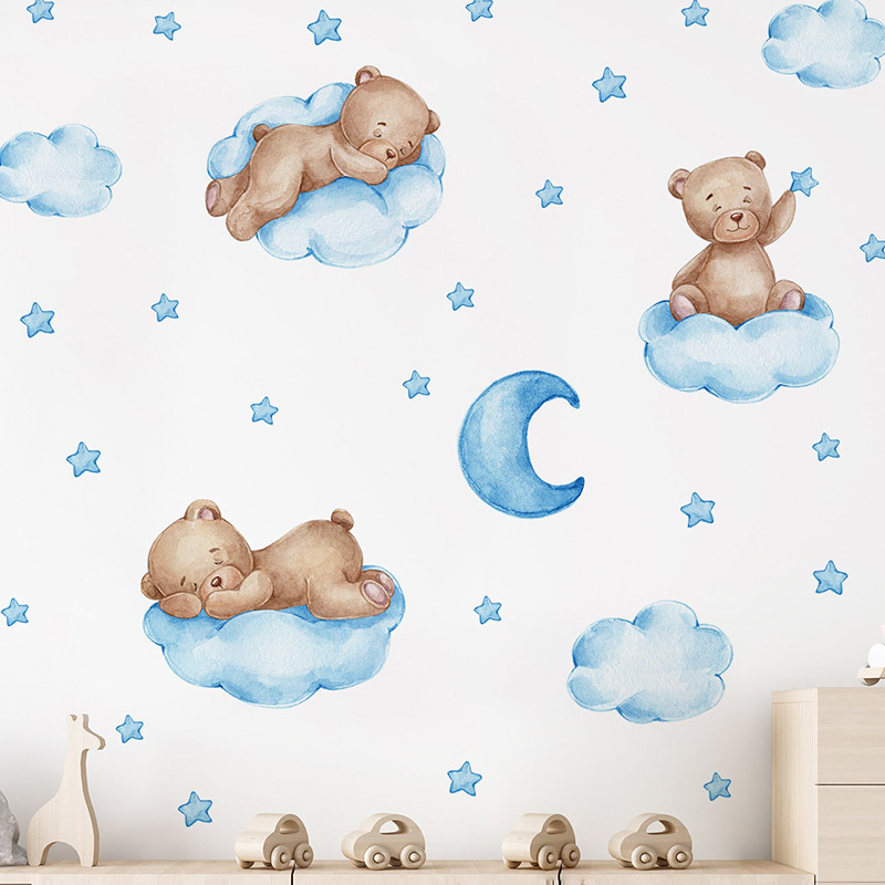 Cartoon Blue Teddy Bear Moon W - Baby Nursery Wallpaper Girl recensione e prezzo
